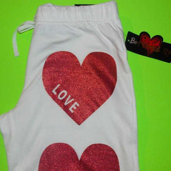 Bottoms Up "LOVE PEACE KISS" warm fleece Sweatpants with big red hearts S,M,L,XL - Picture 7 of 7